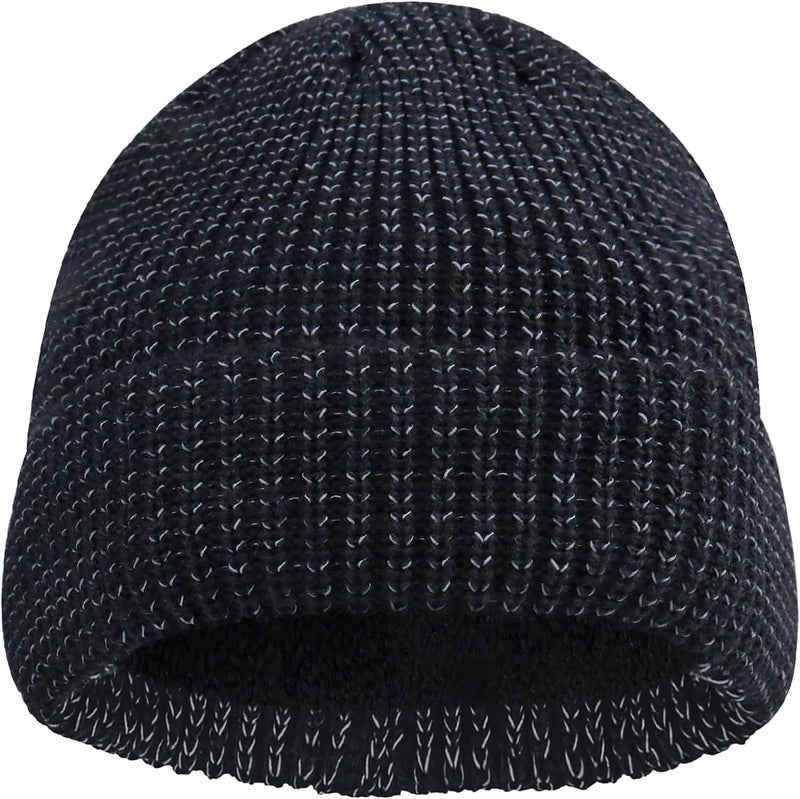 Babalet Store Reflective Beanie Hats for Women Men Adults High Visibility Safety Knitted Satin Lined Black Hat Cap - Image 1